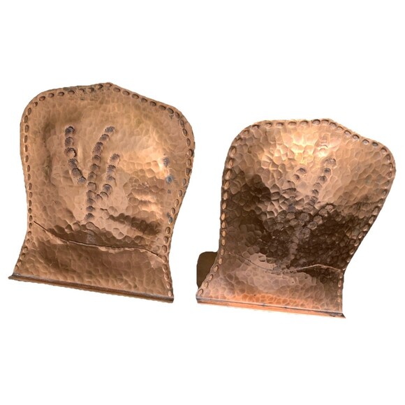 Vintage Hammered Copper Bookends Pair Rustic Tree Motif MCM Artsy Brutalist - Picture 12 of 16